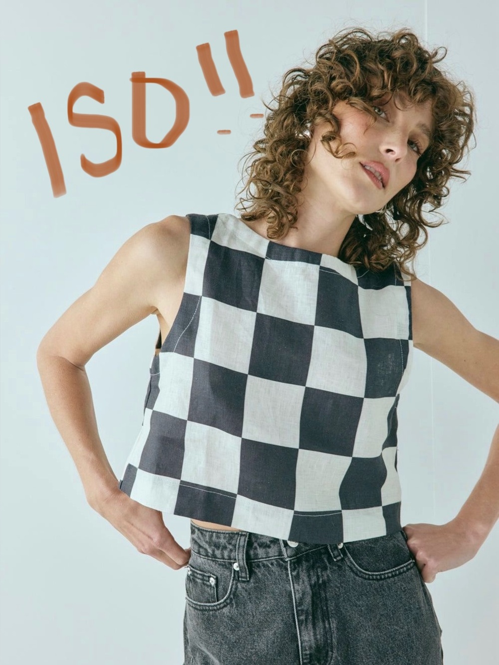vrg grl Naya black and white check linen top - ISO**